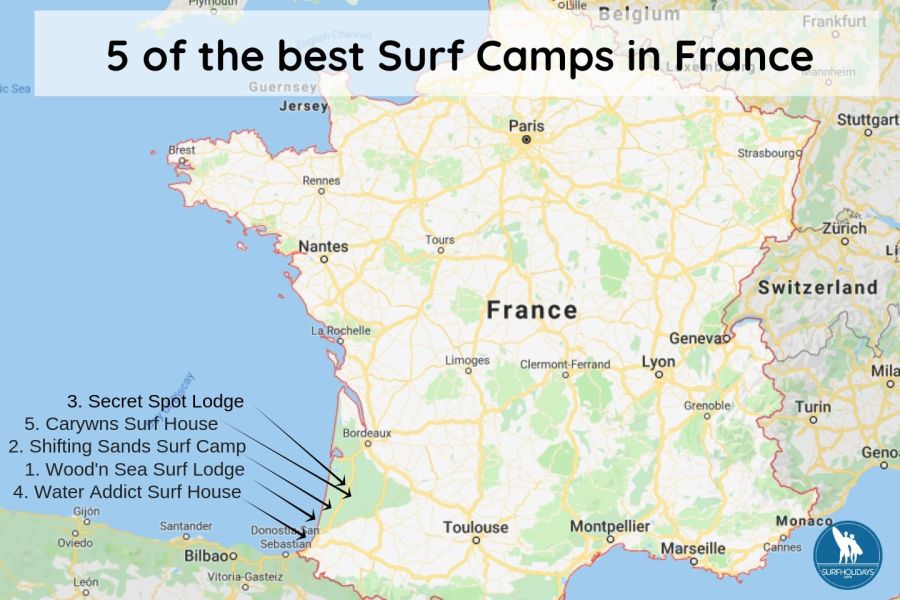 France Surf Camps Map